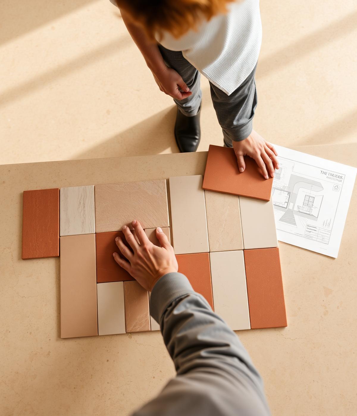 Interior designer selecting tile samples